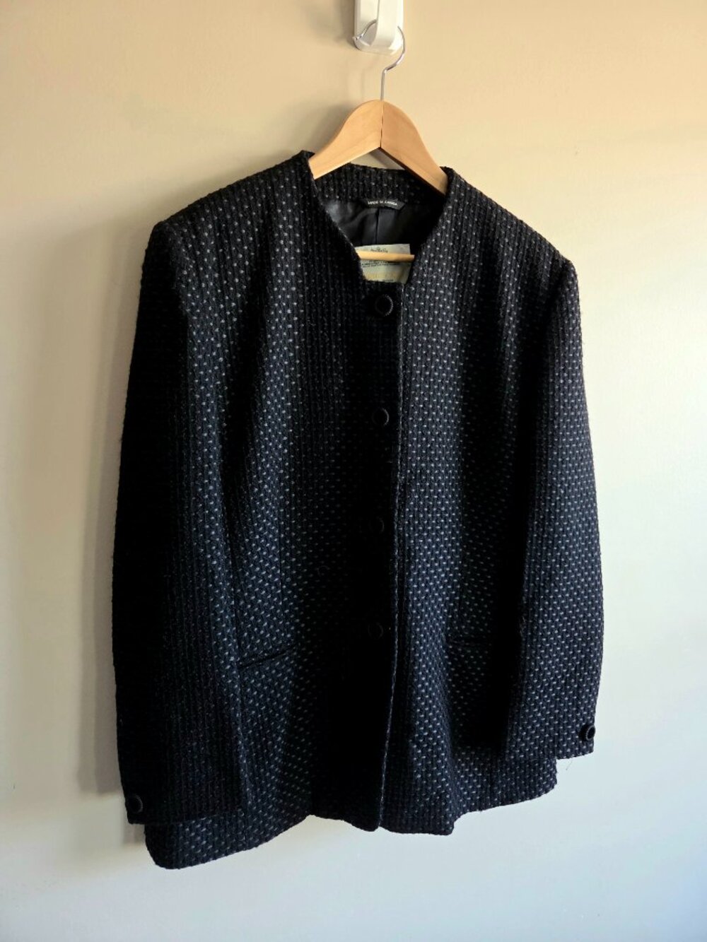 Vintage Aquascutum of London Black Wool Blend Textured Blazer/Coat - Picture 3 of 11